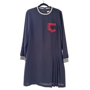 Etcetera Navy Blue Erin Varsity Dress With Red C Patch & Pleated Detail